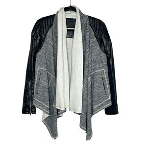 Blank NYC Mixed Media Faux Leather black and gray sweater knit jacket size XS